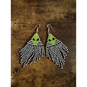 Handmade Alien Head Seed Bead Earrings